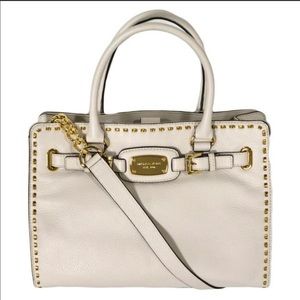 Michael Kors Hamilton Large Vanilla Gold Whipped Stitched Leather Tote